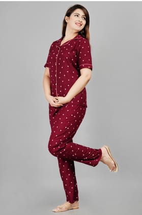 Rayon Women's Maroon Night Suit