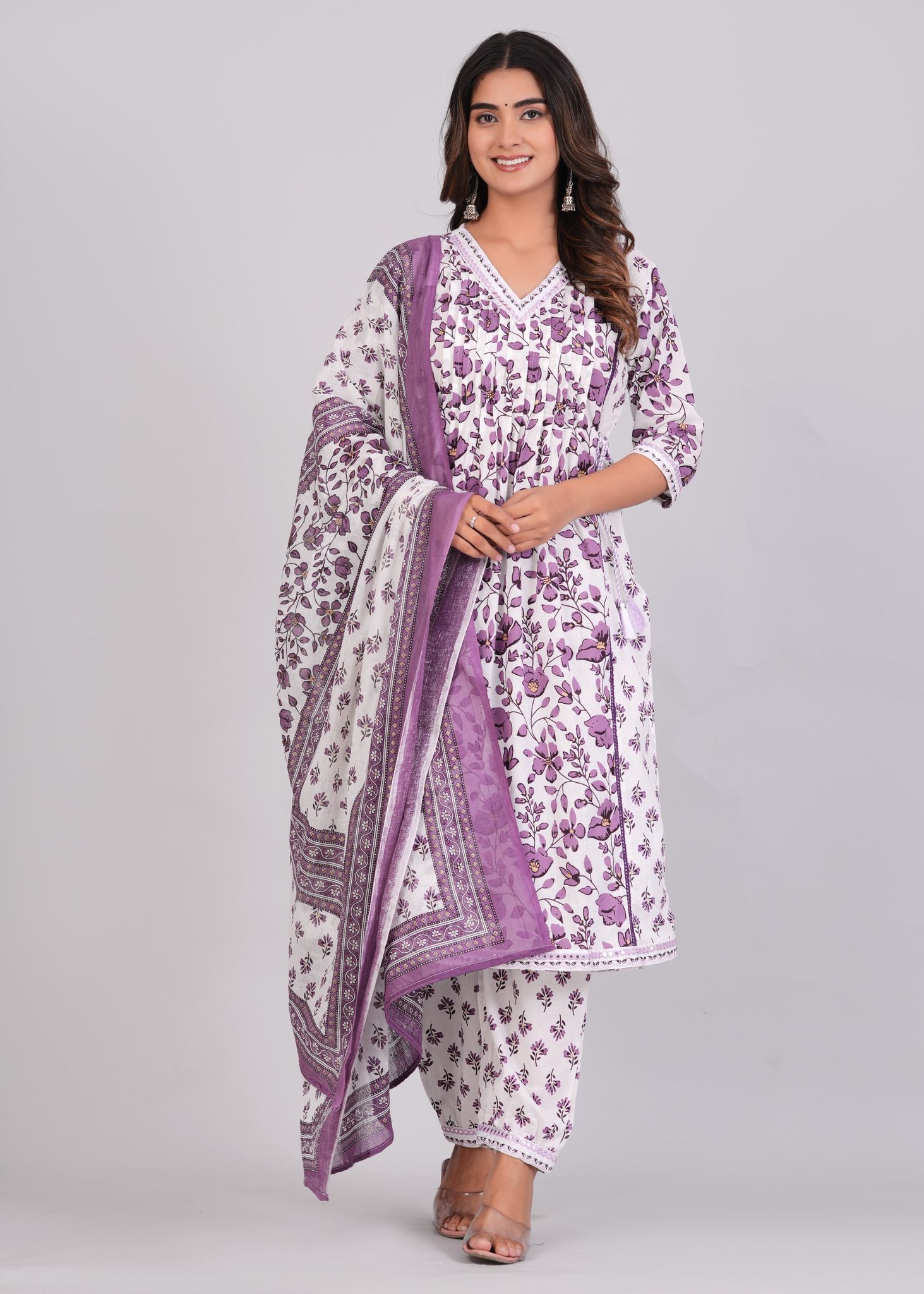 Women's Purple Embrodiery Work Suit