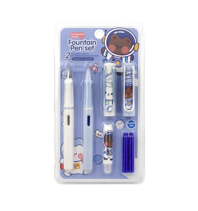 Weshopaholic Erasable Fountain Pen Replacable Ink Set Blue Ink EF 0.38mm Cute School Pens Office Supplies Stationery for Writing (Blue)