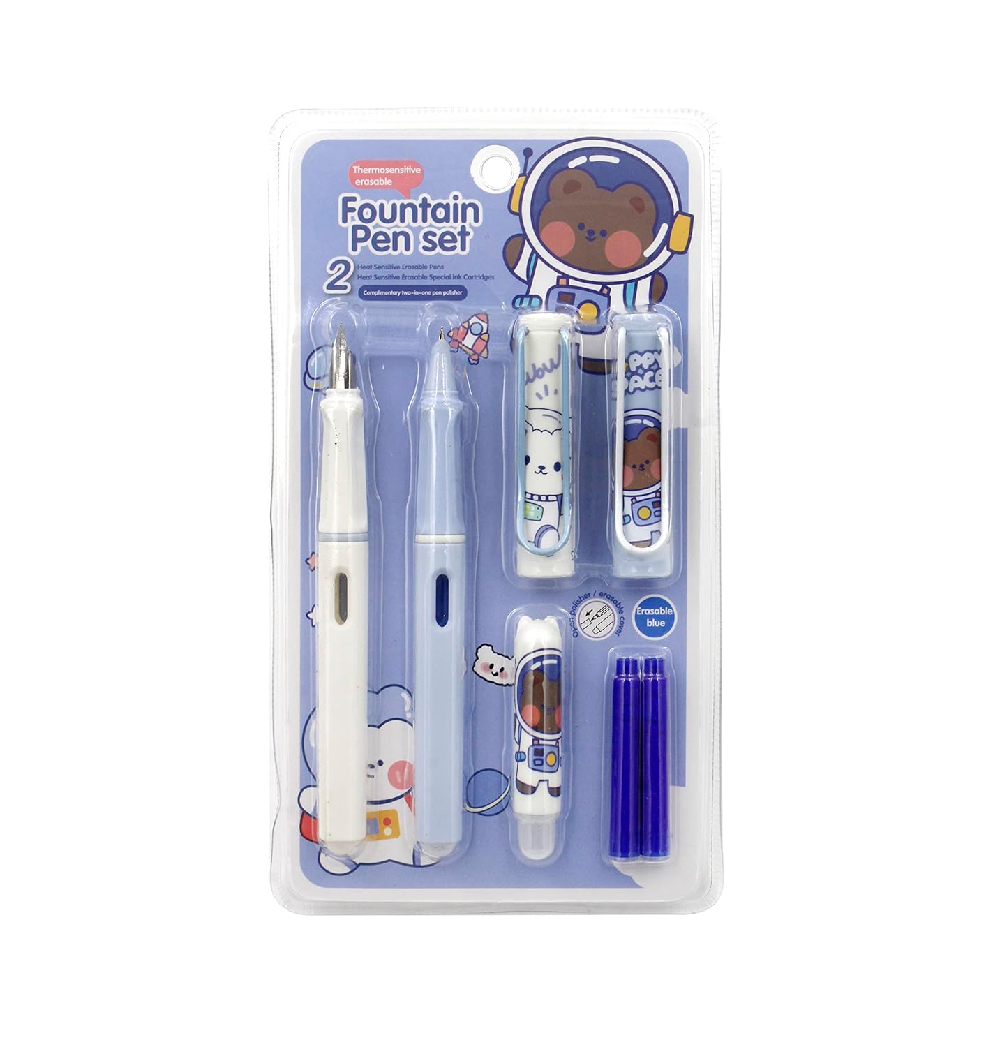 Weshopaholic Erasable Fountain Pen Replacable Ink Set Blue Ink EF 0.38mm Cute School Pens Office Supplies Stationery for Writing (Blue)