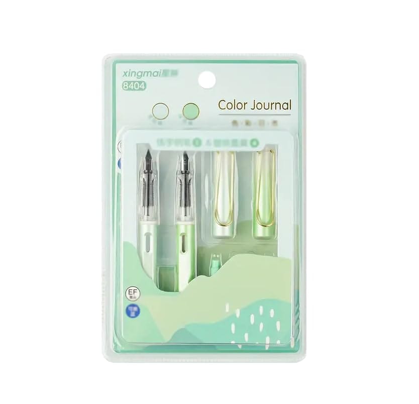 Weshopaholic Erasable Fountain Pen Replacable Ink Set Blue Ink EF 0.38mm Cute School Pens Office Supplies Stationery for Writing (Green_Aurora)