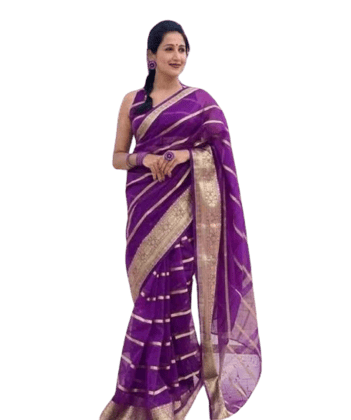 Organza  Purpel  Party Wear Saree