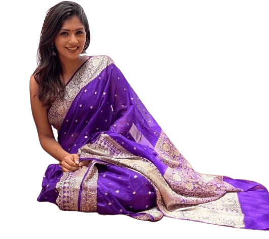 Striped, Woven Banarasi Organza Saree