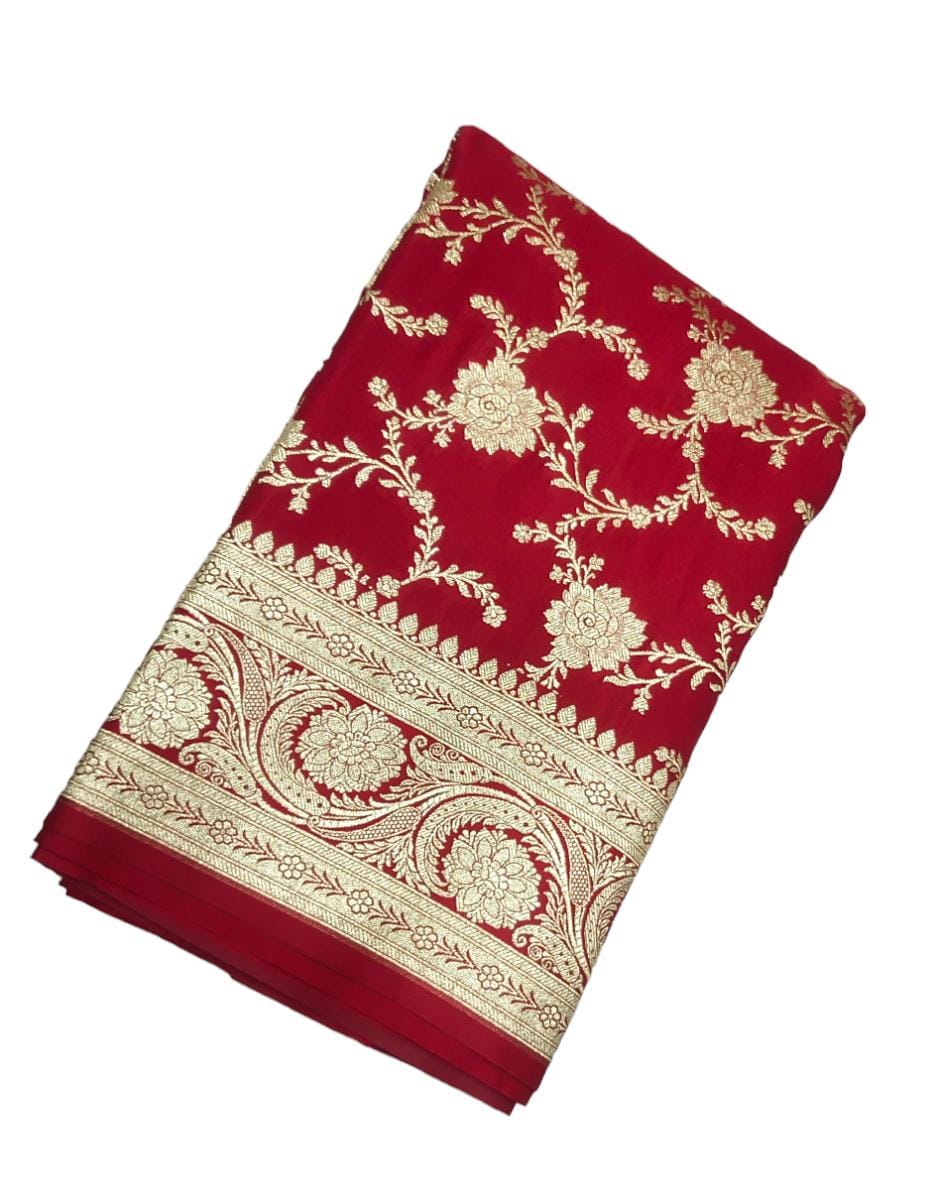 Zari Pure Katan Silk Banarasi Red