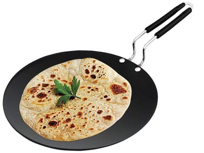 EKKAM Heavy Iron Roti Tawa Pan with Steel Handle for Gas Stove Compatible Only - 25cm(Pack of 1,Black)