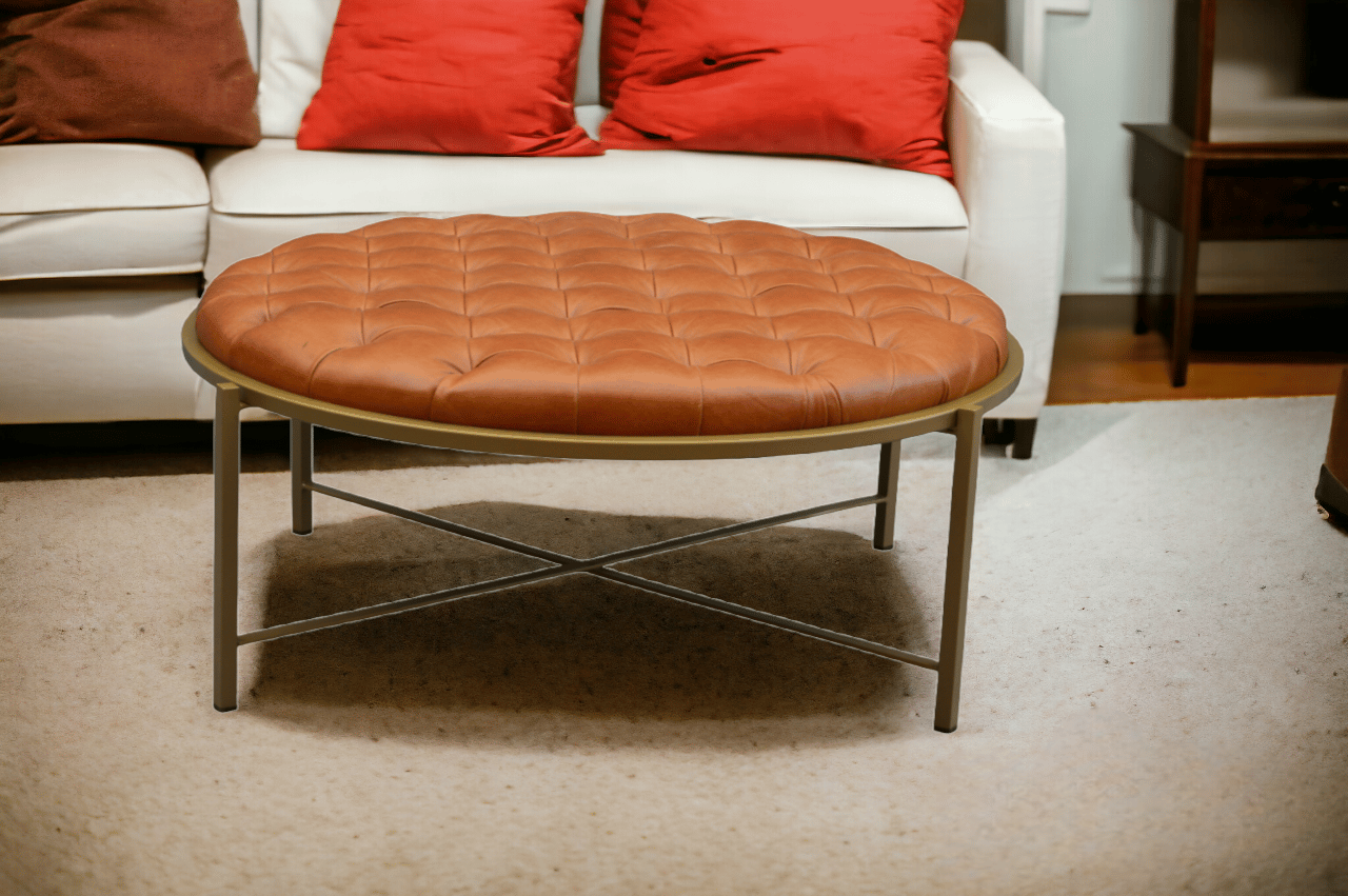 Orchid Homez Folding Leather Ottoman Coffee Table with Metal Legs (Tan)
