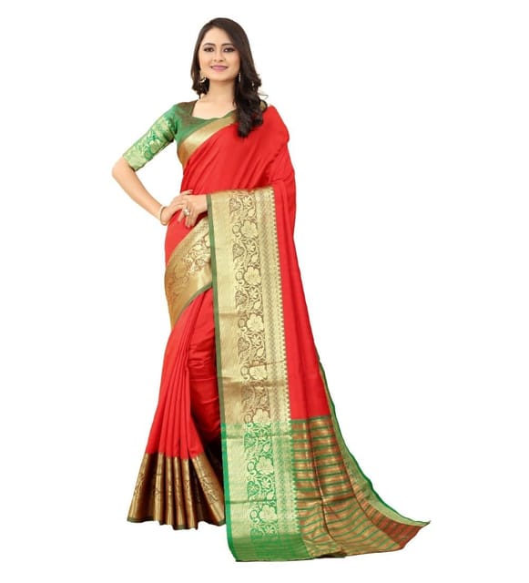 Buy Cotton White Kanjivaram Saree online-Karagiri