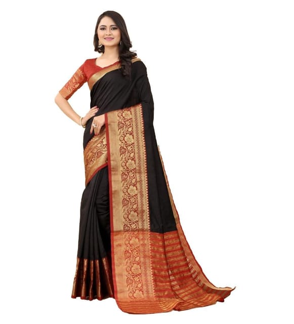 Premium Quality Double Warp Soft Cotton Kanjivaram Saree in Egyptian B –  Bengal Looms India