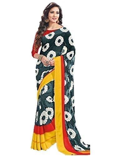 Womens Geogrette Saree with Blouse Digital Printed Saree (Green and Multi, 6.25 Mtr)-PID31933