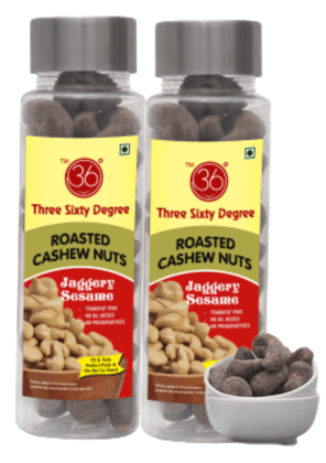 360 Degree Roasted Jaggery Sesame Cashews Nuts Kaju, 200gms (2 x 100gms each)