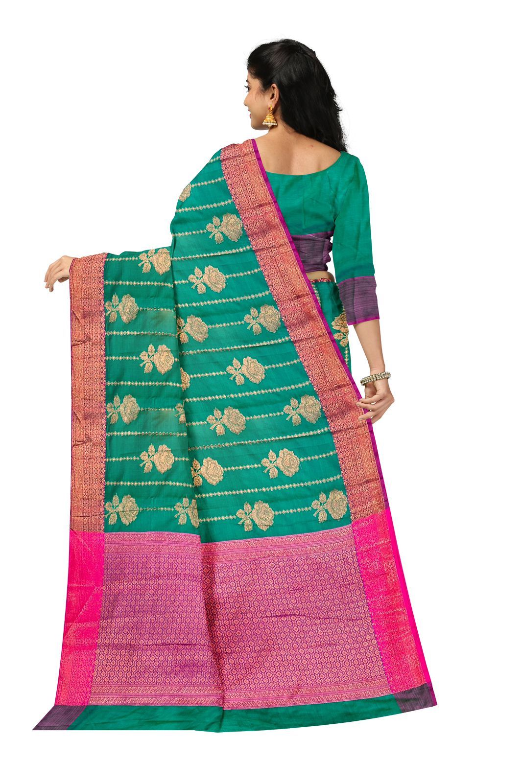 Women's Elephant Motifs Woven Kanjivaram Ghicha Tussar Silk Saree with Fancy Tassels