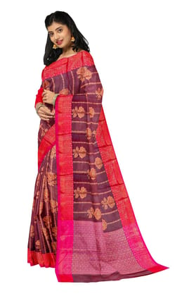 Coffee Brown With Hot Pink Silk Saree