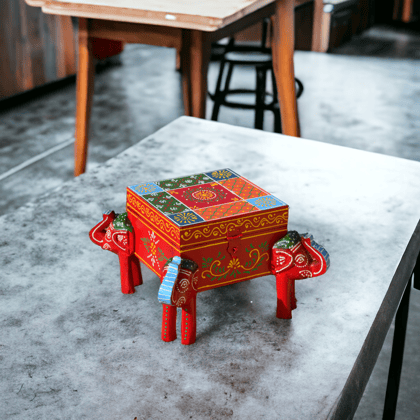 Vintage Wooden Elephant Multicolor Box/Indian Traditional Jewelry Box/Hand Painted/Christmas Gift/Ethnic Style Jewellery Box/Festival Decor