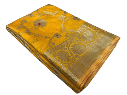 Katan Silk Handloom Yellow Designer Banarasi Saree