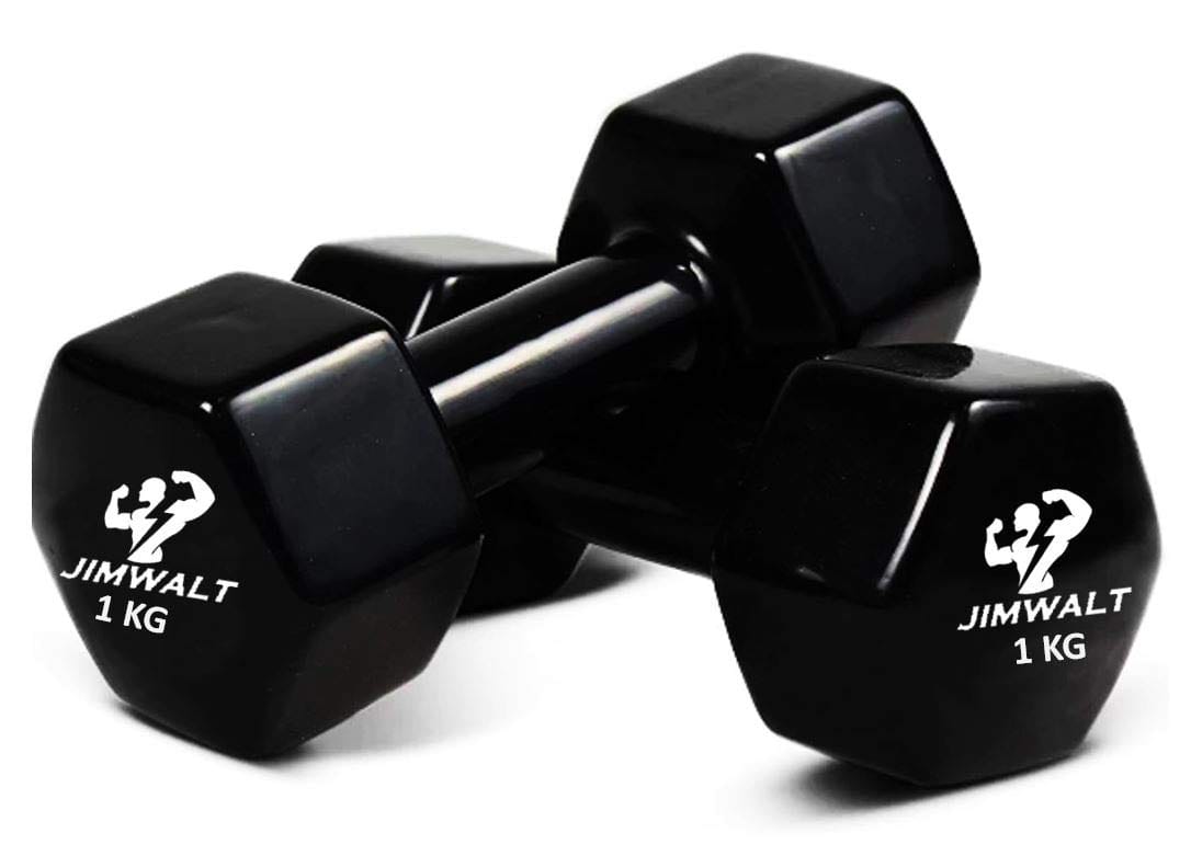 JIMWALT The Indian Made Premium Half Coating Vinyl Fixed Dumbbells - 0.5KG to 10KG (Black, 1+1=2)