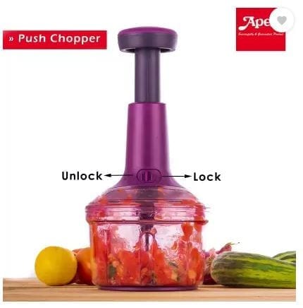 APEX Vegetable Push Chopper || Ideal for Vegetables and Fruits || Hand Press Food Chopper || Stainless Steel Blade