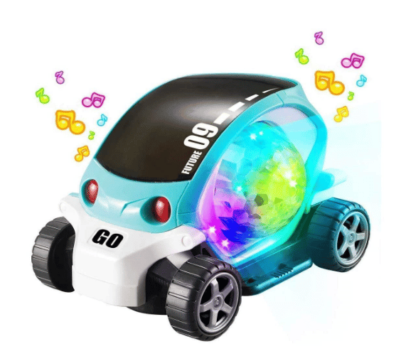 360 Degree Rotation 09 Future Car for Kids Rotating Stunt Car Bump and Go Toy with 4d Lights, Dancing Toy, Battery Operated Toy for Boys and Girls Multicolor