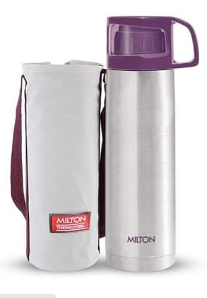 Milton Glassy Thermosteel 24 Hours Hot and Cold Water Bottle with Drinking Cup Lid, Silver | Leak Proof | Office Bottle | Gym Bottle | Home | Kitchen | Hiking | Trekking | Travel Bottle