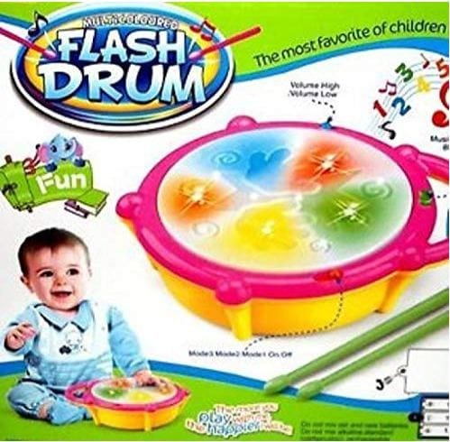 Battery Operated Flash Drum with Multi Color 3D Lights, Music Baby Toy for 2 3 4 Year Kid Boy Girl