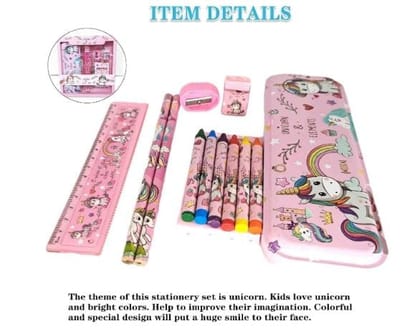 Stationery Set for Boys / Girls - Kit includes- Pencil Box , Colour set , Characters Theme Scale Pencil Eraser Sharpener combo pack for School | Birthday Gift for Girls / Boys