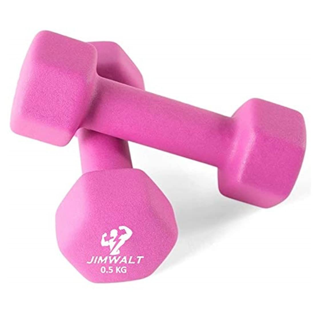 JIMWALT Premium Half Coating Cast iron Neoprene Dumbbells Proudly Made in India (0.5+0.5=1, light pink)