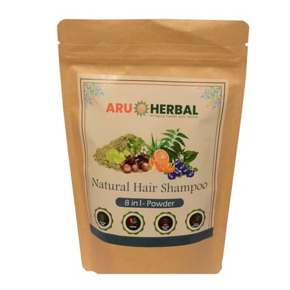 Aru Herbal Natural Amla Reetha Shikakai Neem Aloe Vera Brahmi Bhringraj Shankhpushpi Orange Peel Powder for Hair (8 in 1) - 175 Gram