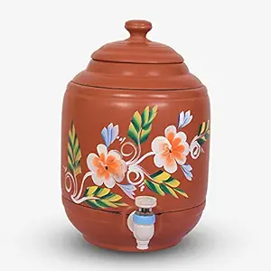 Nature's Stuff Terracotta Clay Square Water Pot with Lid  3.5 L