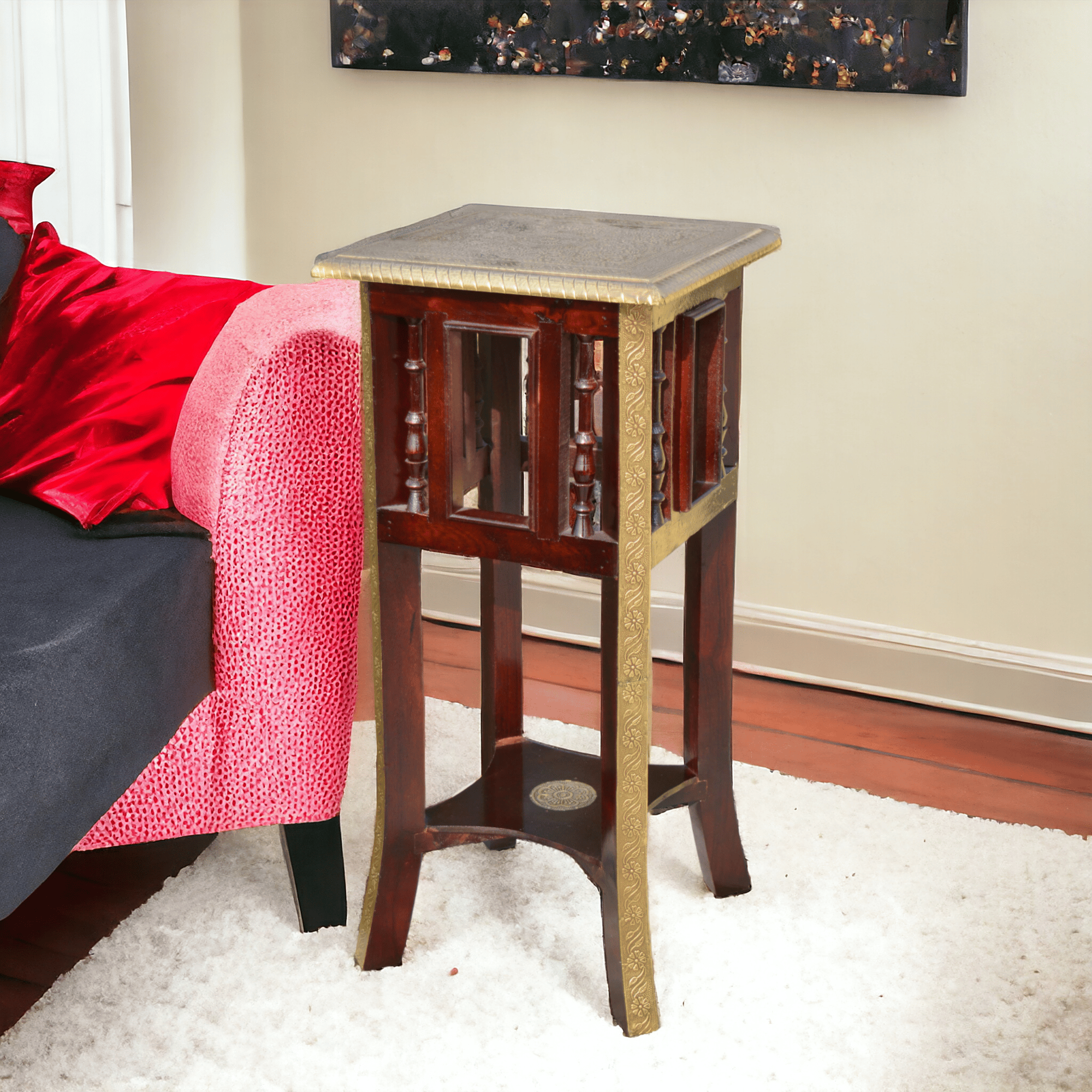 Wooden Stool Brass Fited / Living Room / Bed room / Bed side / Side Table