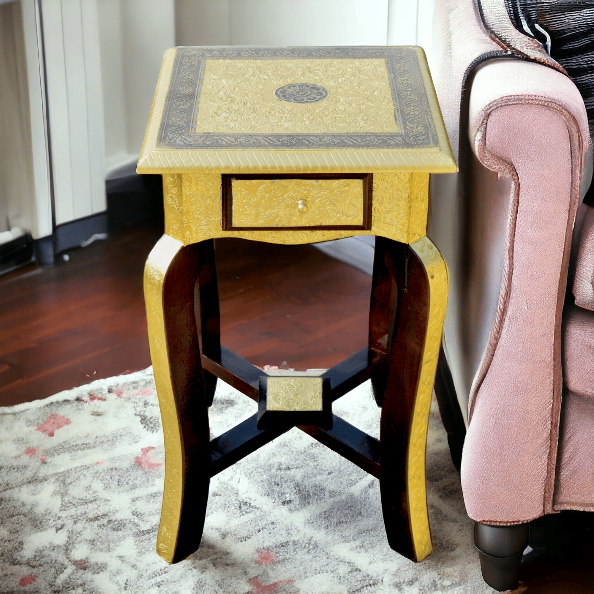 Wooden One Dwr Stool Brass Fited / Living Room / Bed room / Bed side / Side Table