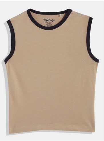 Boys Brown Solid Vest T-shirt