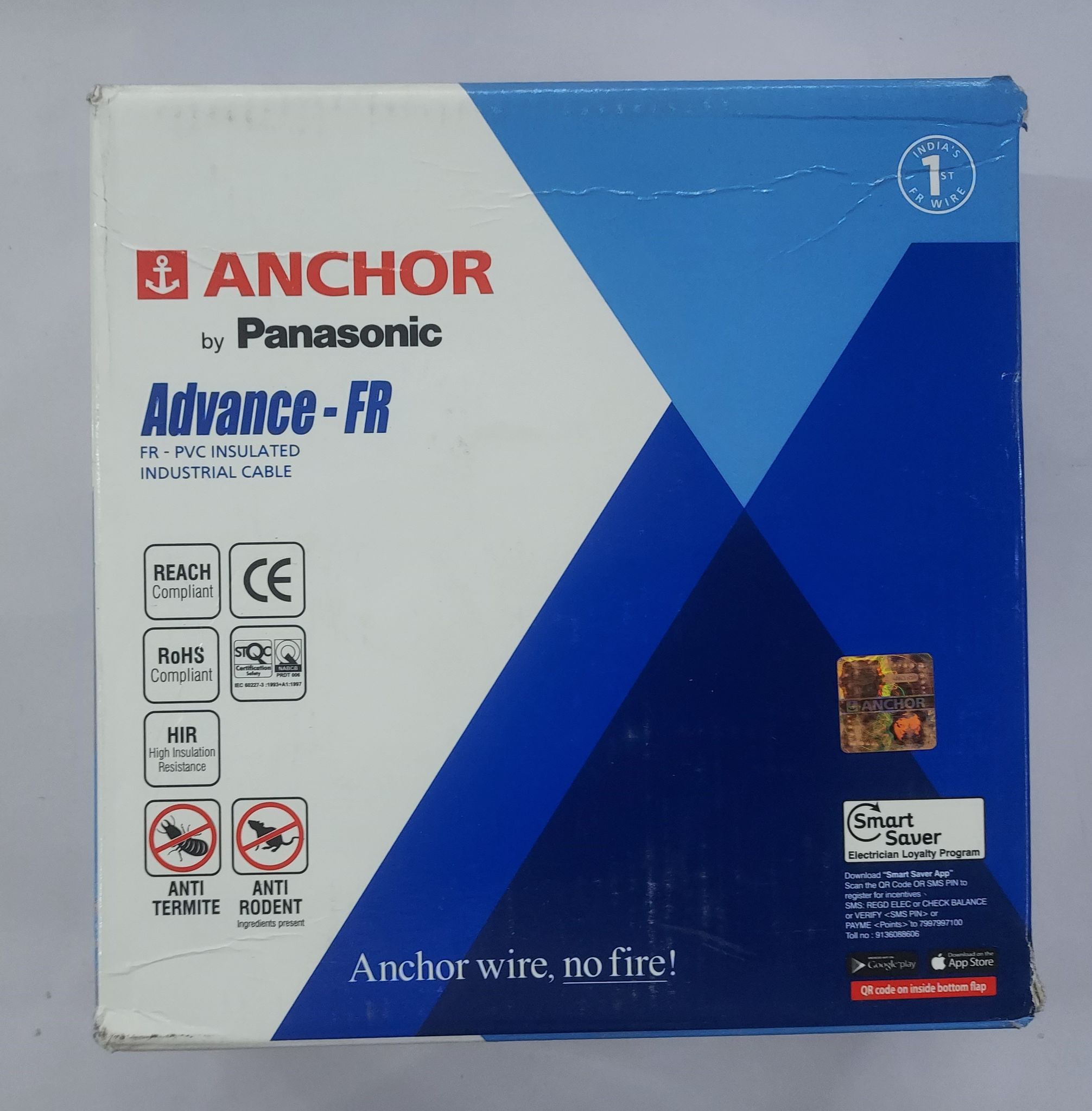 ANCHOR by PANASONIC 1.5 Sq mm Advance Fire Retardent PVC Insulated Industrial Cable 90mtr 1100V. (100% ORIGINAL)