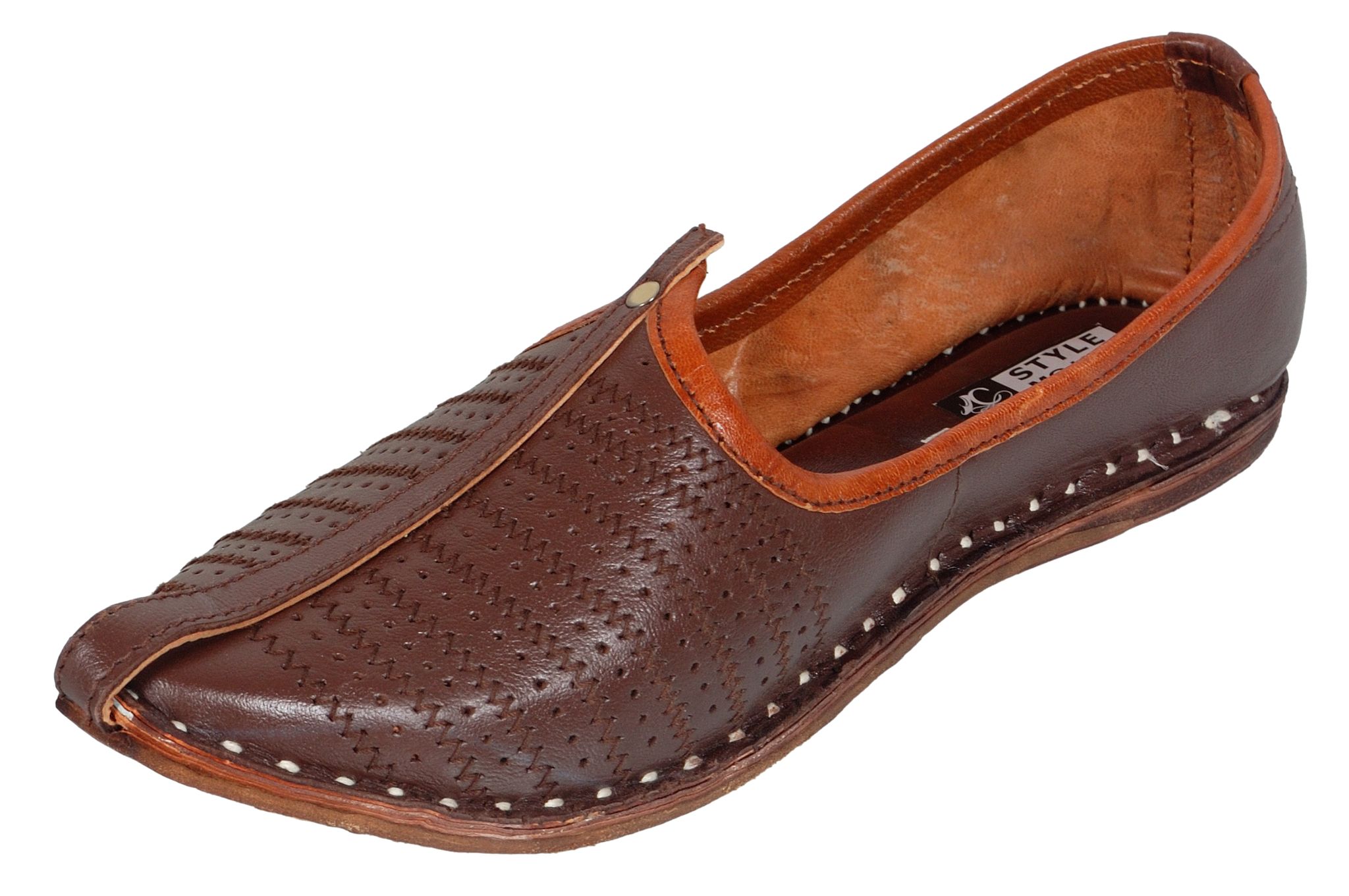 C Stvle Moiari Men's Traditional Rajasthani Men's Genuine Leather Jutti, Mojari (Dark Brown,