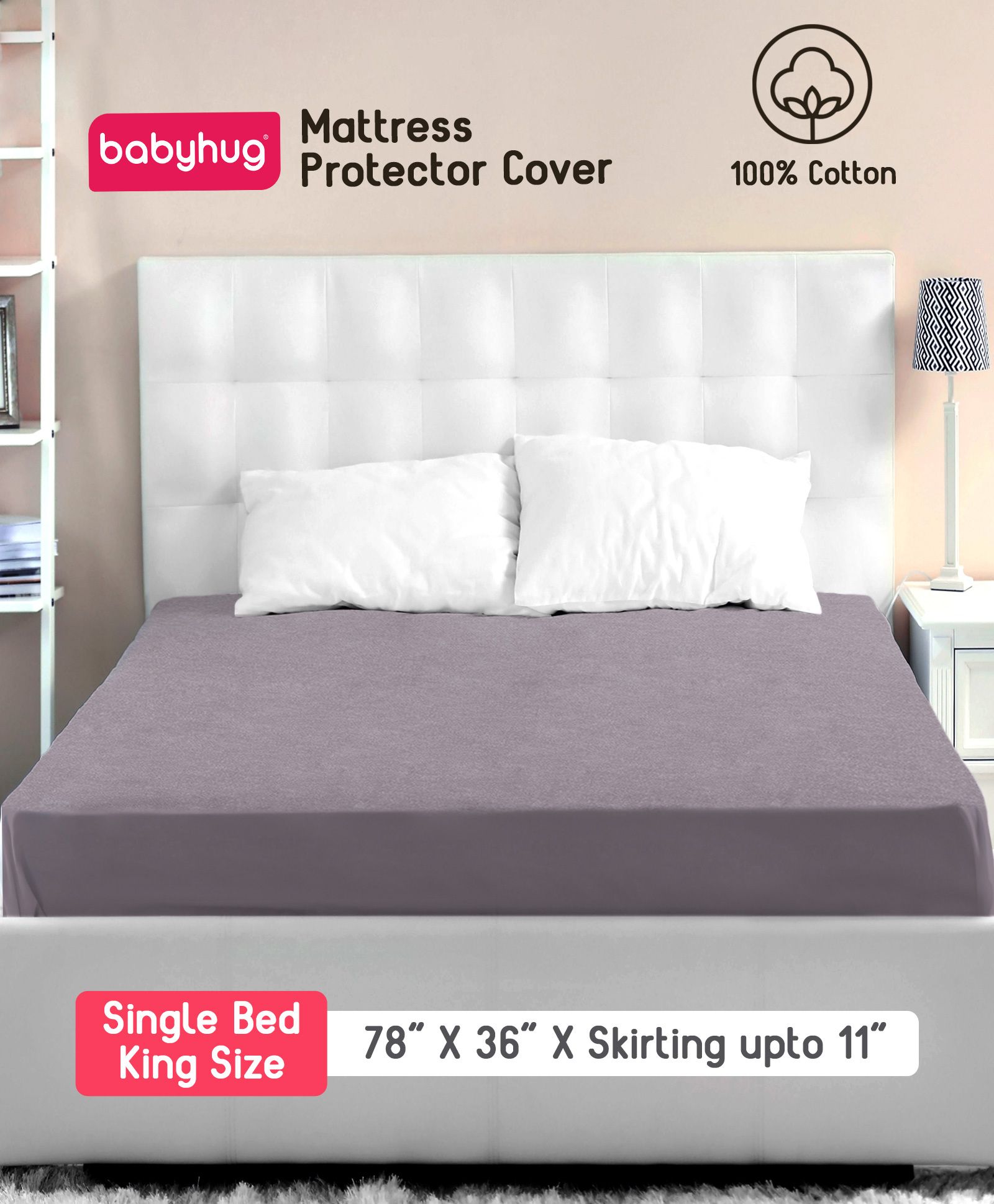 Babyhug 100% Cotton Mattress Protector - Grey