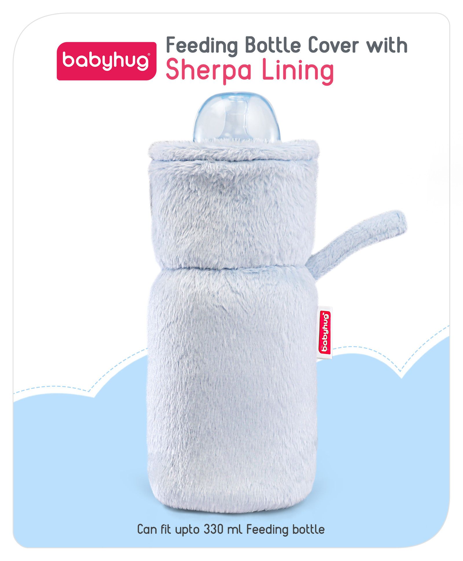 Babyhug Premium Feeding Bottle Cover with Sherpa Lining Blue - Fits upto 330 ml