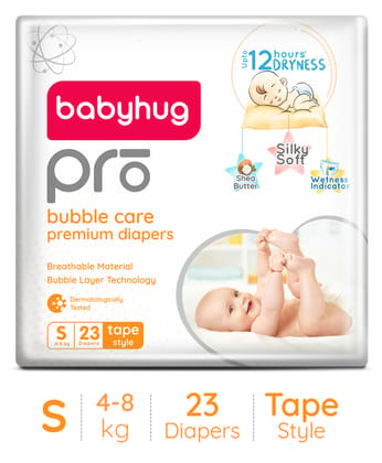 Babyhug Pro Bubble care premium Tape Style Diaper Small (S) Size - 23 Pieces