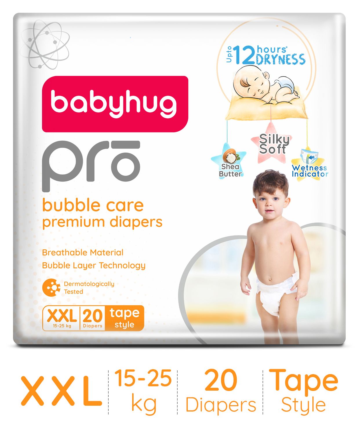 Babyhug Pro Bubble Care Premium Tape Style Diaper Double Extra Large (XXL) Size - 20 Pieces