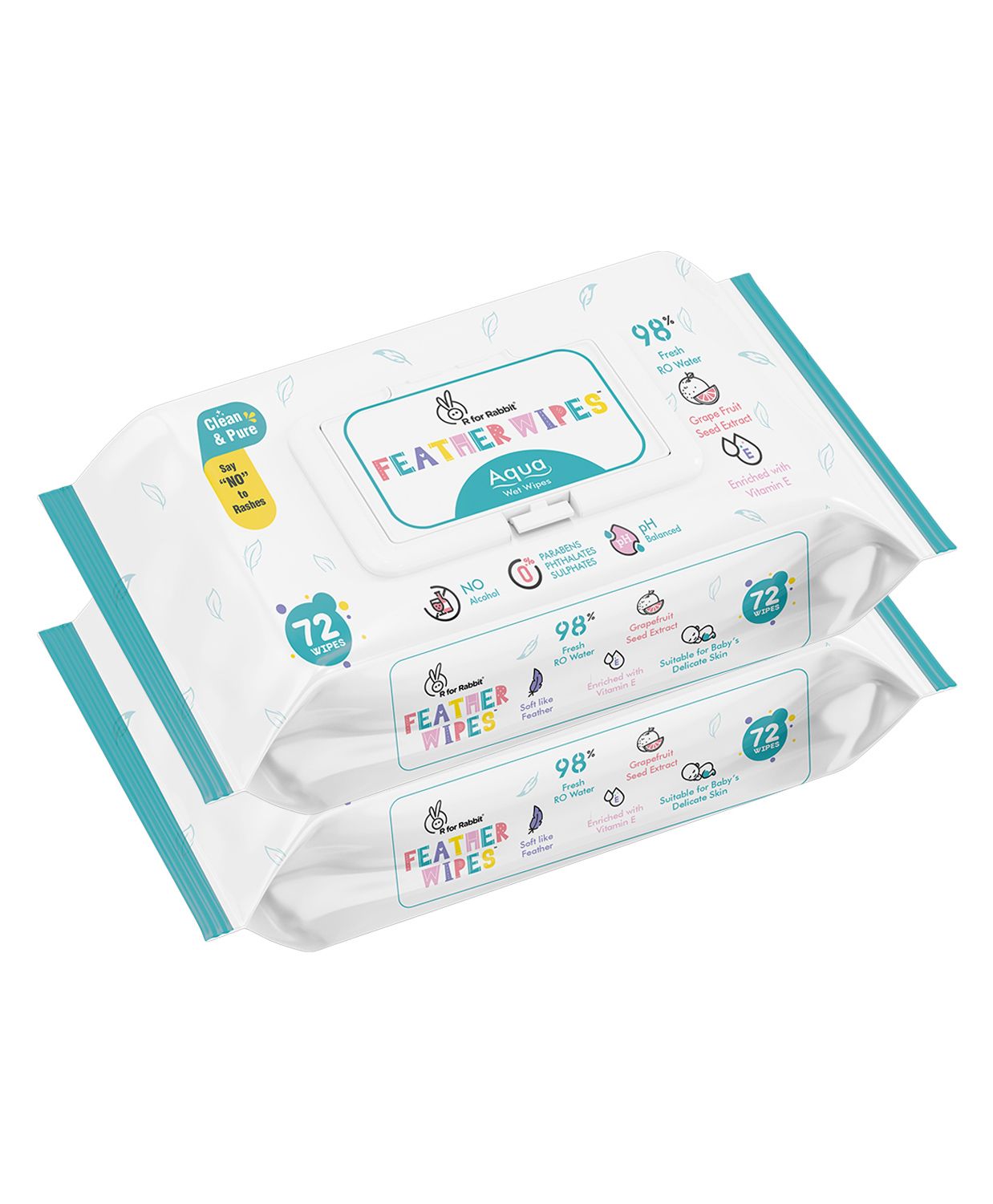 R for Rabbit Feather Aqua Wipes Combo Pack of 2- 144 Pieces