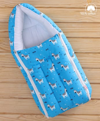 Babyhug 100% Cotton Sleeping Bag cum Carry Nest Zebra Print - Blue