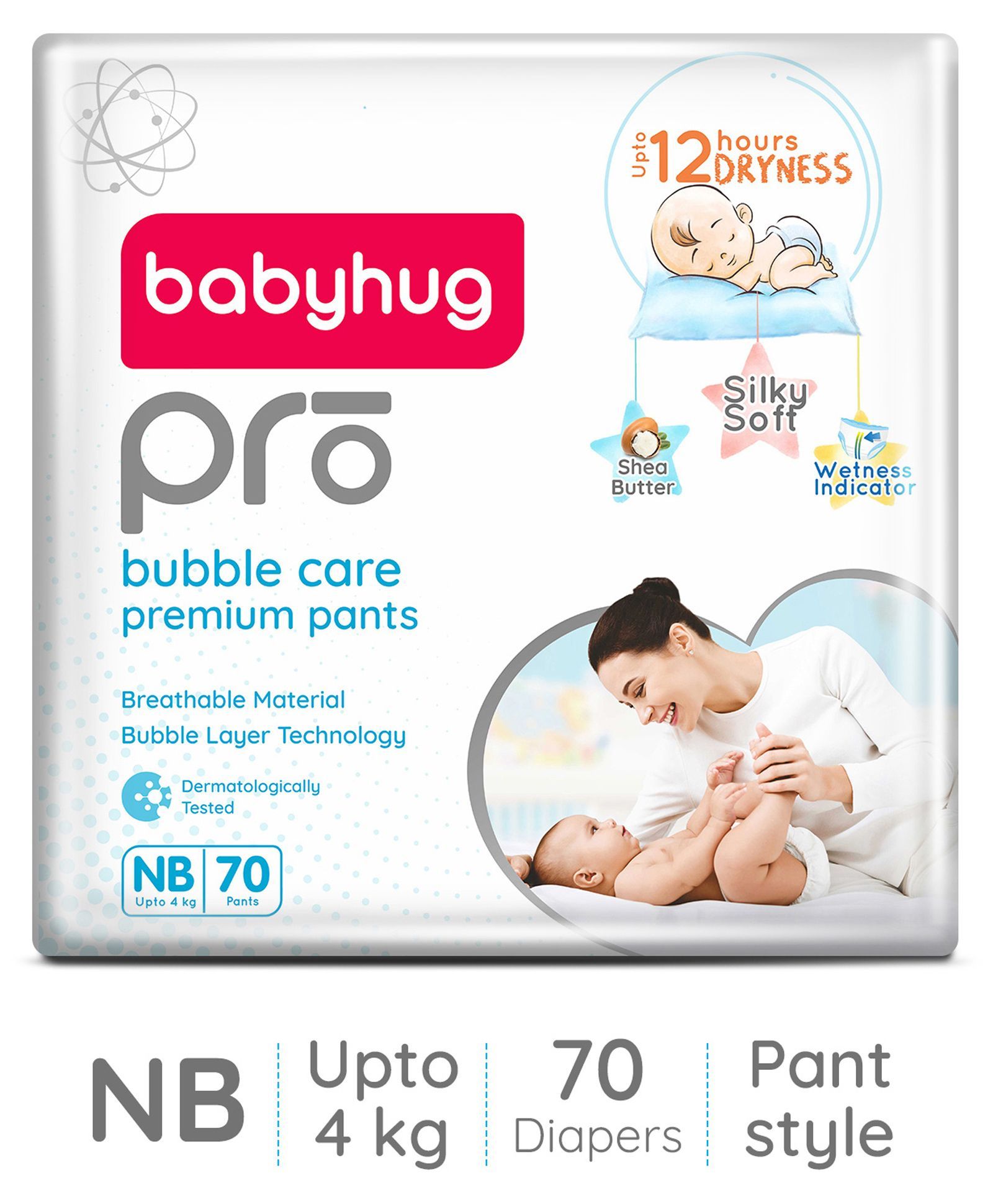 Babyhug Pro Bubble Care Premium Pant Style Diaper New Born (NB) Size - 70 Pieces