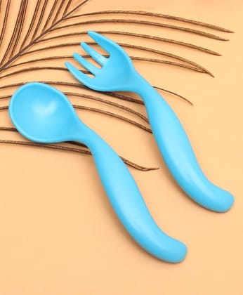 Curved Spoon And Fork - Blue