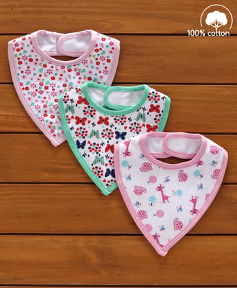 Babyhug Cotton Bibs Triangle Print Set of 3 - White