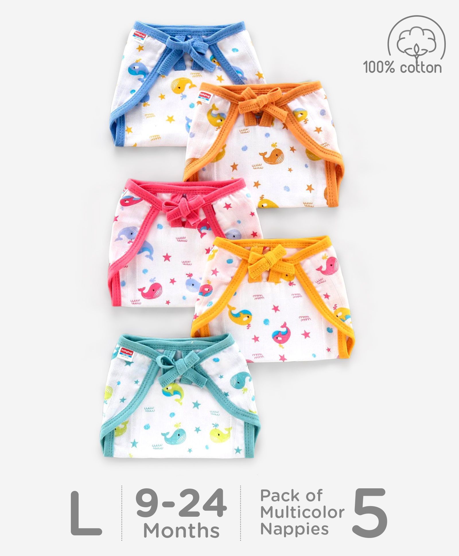 Babyhug Muslin Cloth Nappy Set of 5 Large - Multicolor Printed