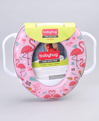 Babyhug Soft Potty Seat With Handle Flamingo Print - Pink