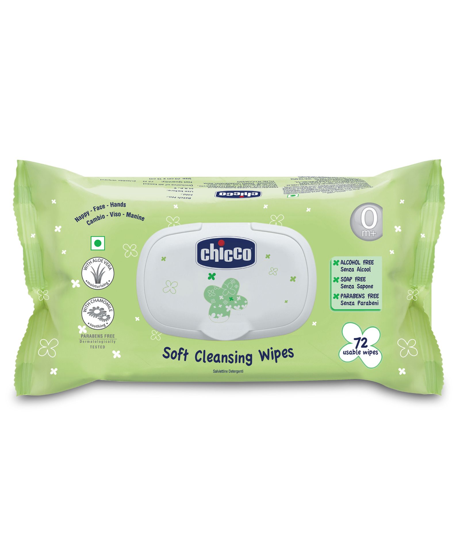 Chicco Baby Moments Soft Cleansing Wipes With Flap Cover - 72 Wipes