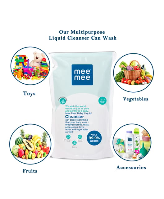 Mee Mee Anti-Bacterial Baby Liquid Cleanser for Fruits, Bottles,  Accessories & Toys - 1.2 litre : : Baby Products