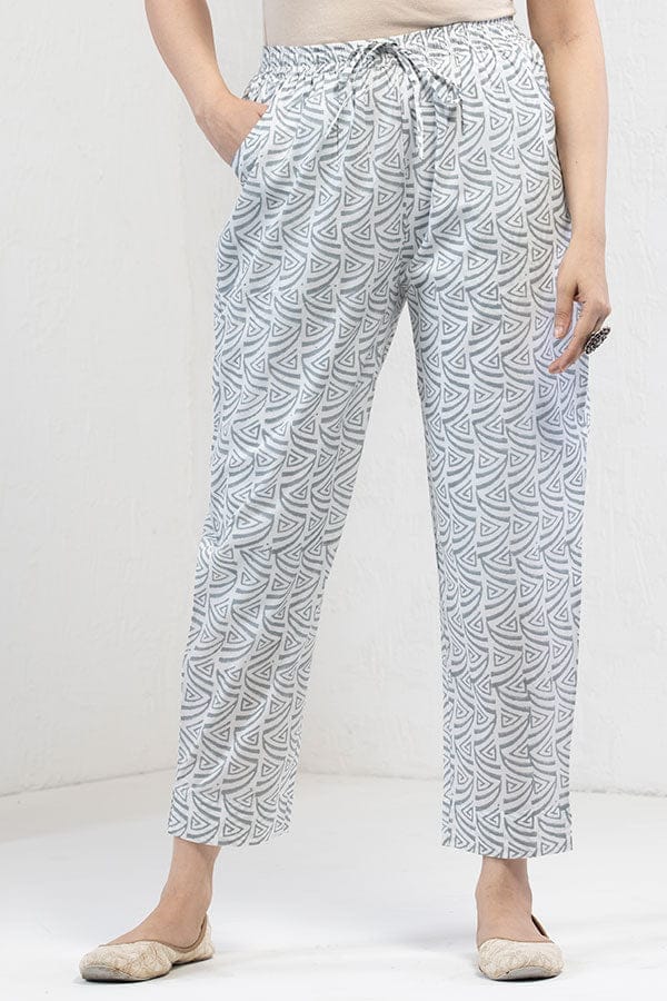 White Grey Organic Cotton Narrow Pants