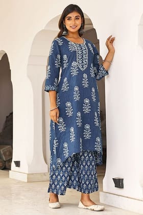 Indigo Asymmetrical Organic Cotton Straight A Kurta with Pockets