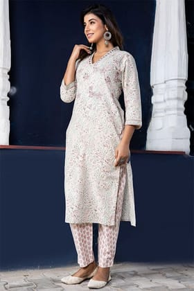 Biscque Pink Organic Cotton Straight Kurta with Pockets