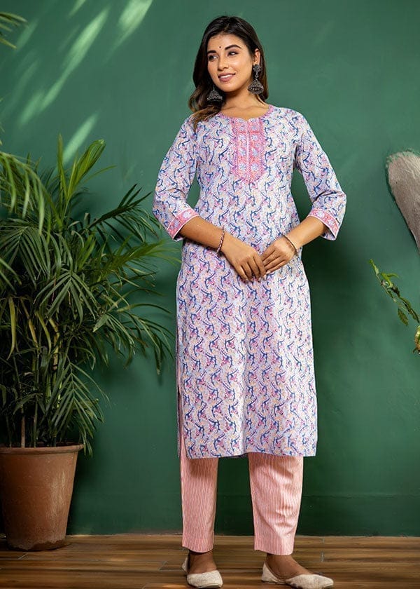 Sky Blue Organic Cotton Straight Kurta with Pockets