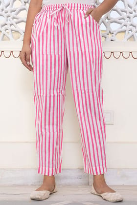 Pink White Organic Cotton Cigarette Pants